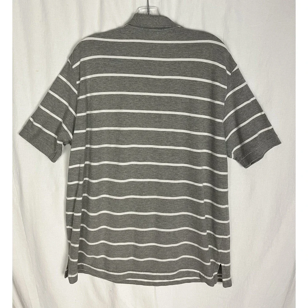Polo Ralph Lauren Mens XL Gray White Striped Short‎ Sleeve Polo Shirt Classic